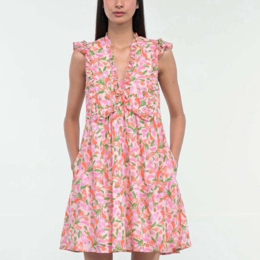 BANJANAN Pink Bloom Ellian Floral Dress Bloom Rose Small